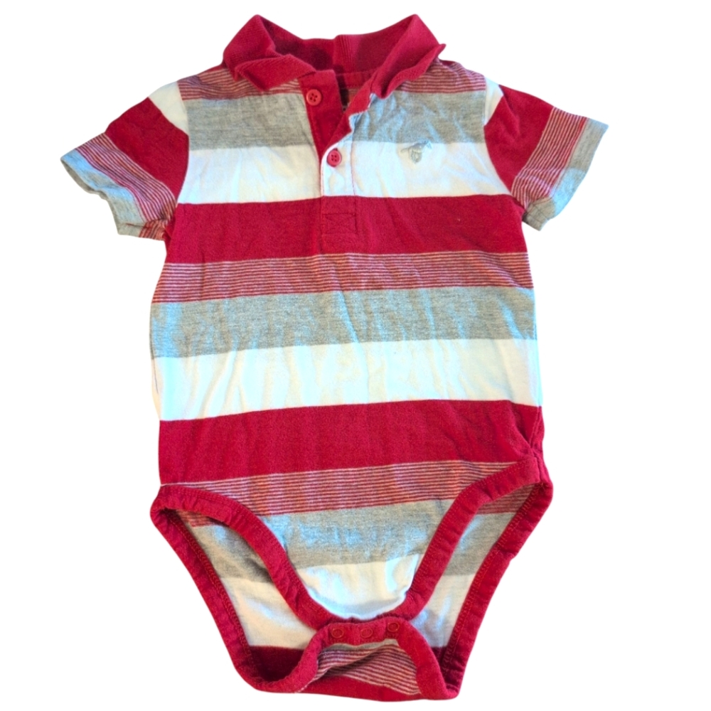🍁2/$7🍁WRANGLER Red Grey White Striped Polo Onesie